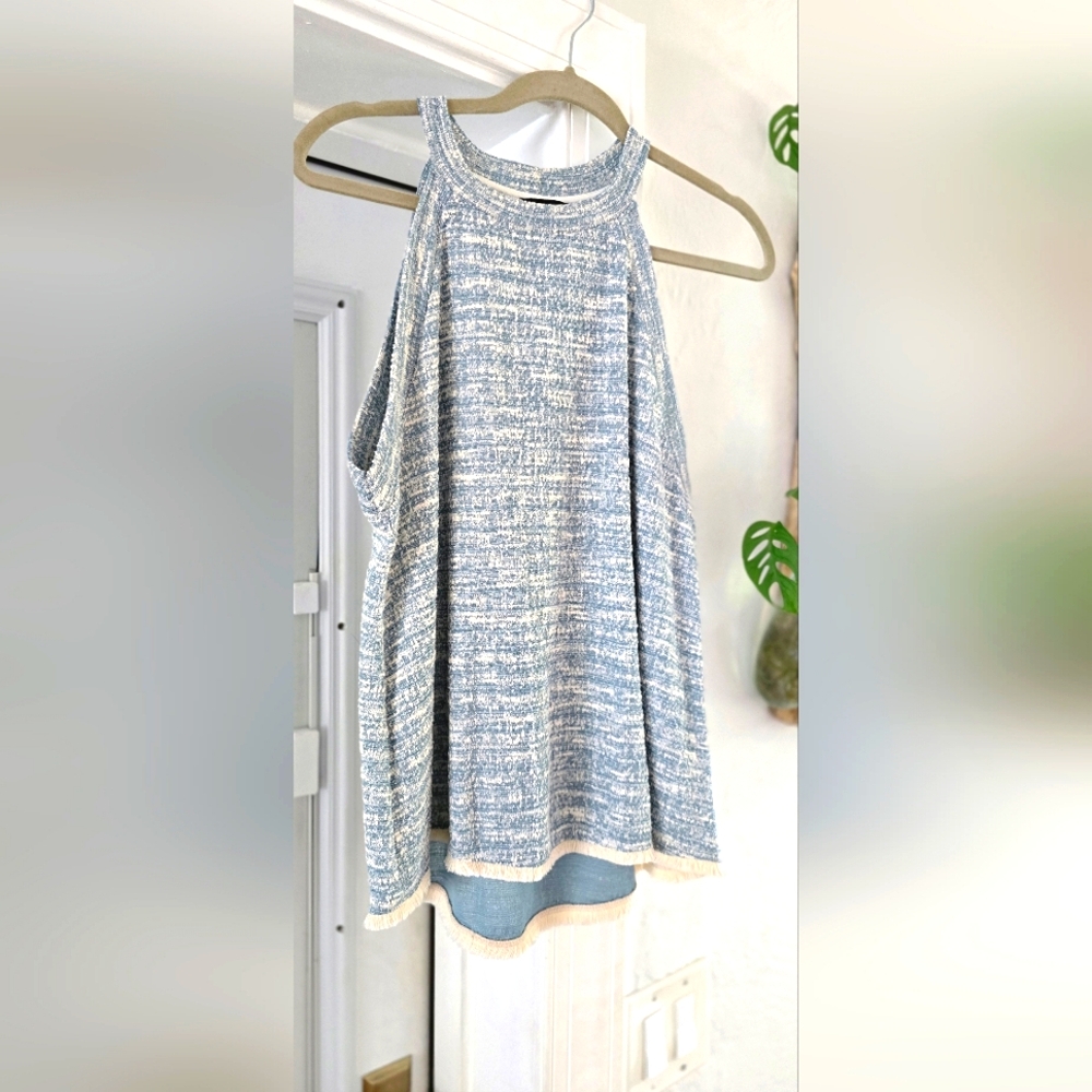 Women's Blue and White Sleeveless Top Size Medium